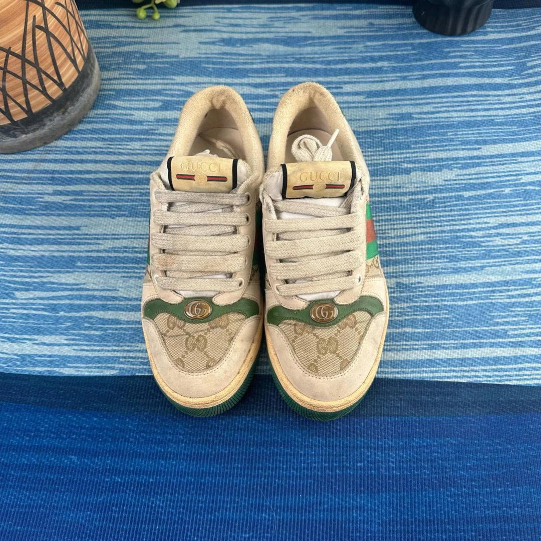 99新 GUCCI/古驰 葡萄籽奢潮/Gucci绿尾脏脏鞋/35.5码女鞋板鞋