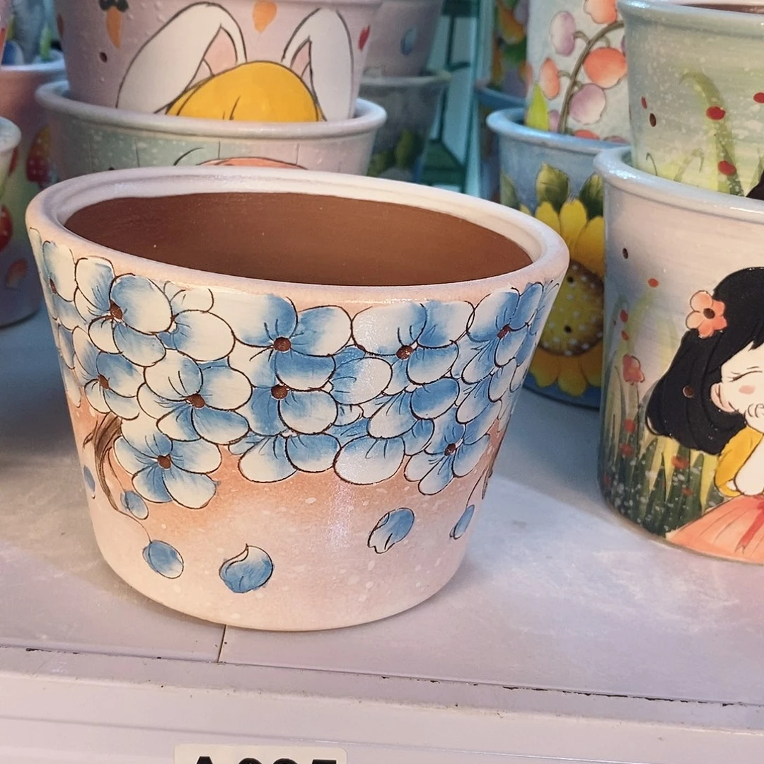紫砂花盆红陶手绘花盆