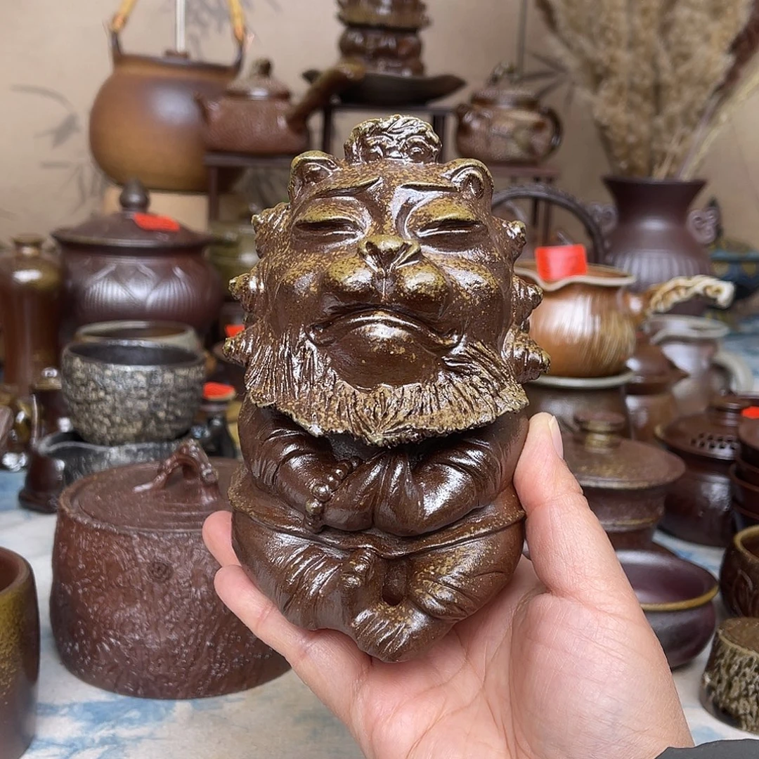 手工禅意风狮子茶宠摆件