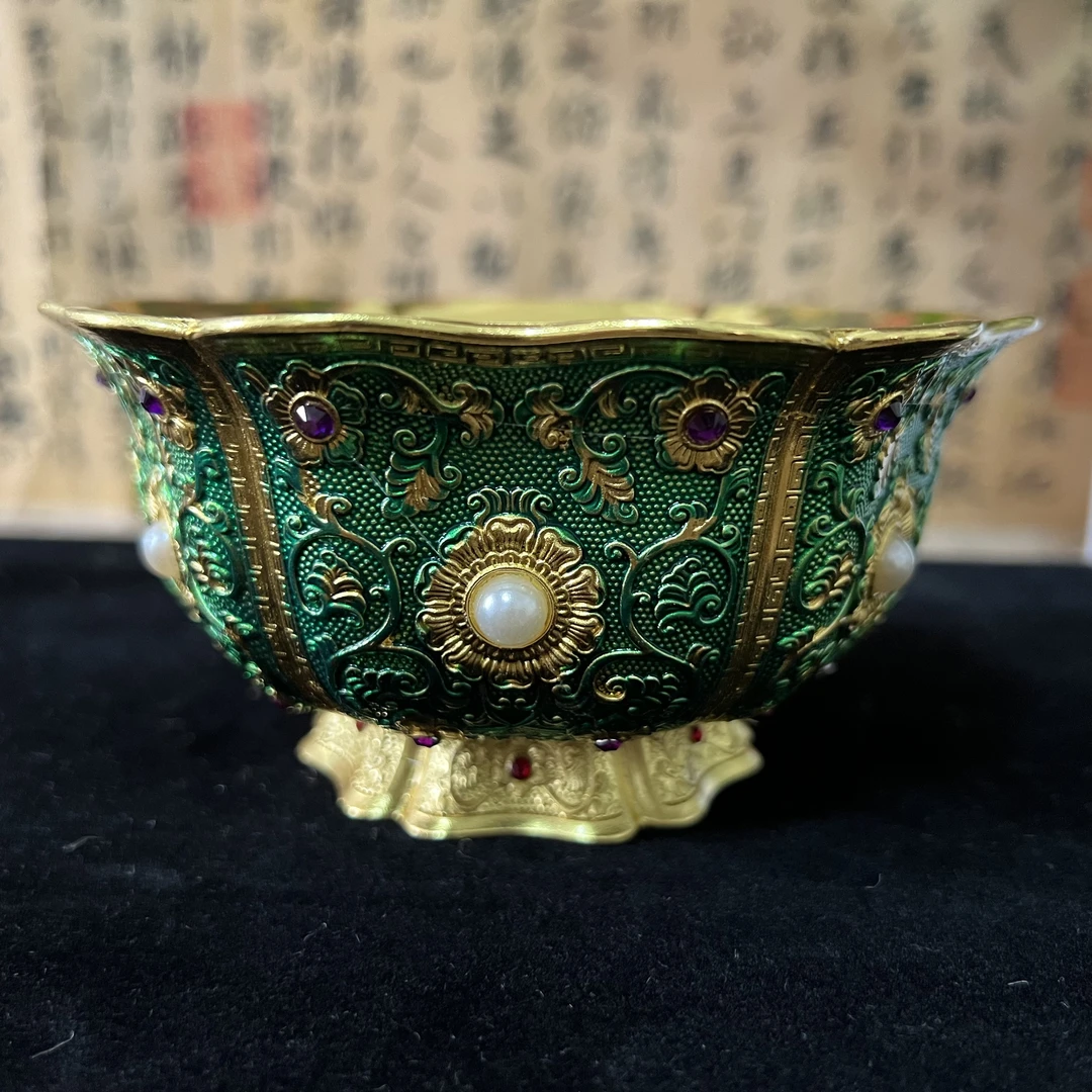 家居饰品现代工艺品DX02精美摆件当代复古摆件六瓣花边缠枝纹碗