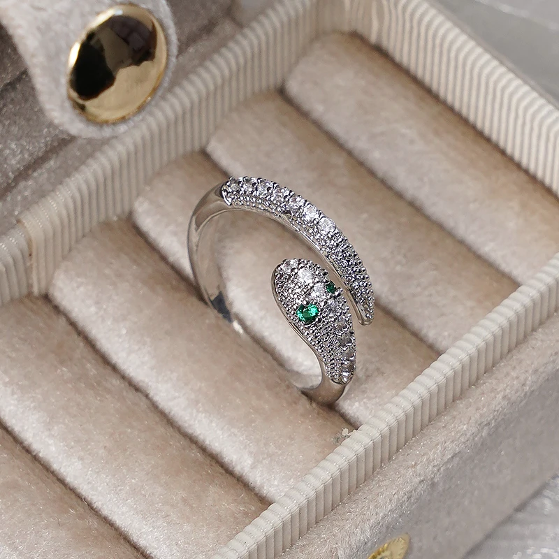 铜合金合成锆石戒指 满镶锆石蛇年开口戒指-3250