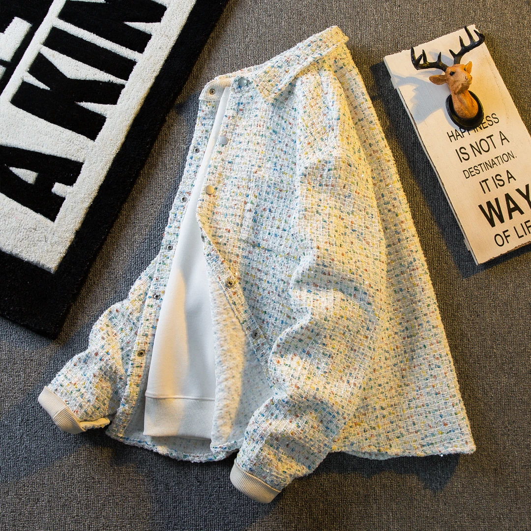 潮牌痞帅亮片小香风衬衫外套男春季2025新款宽松休闲高级感衬衣