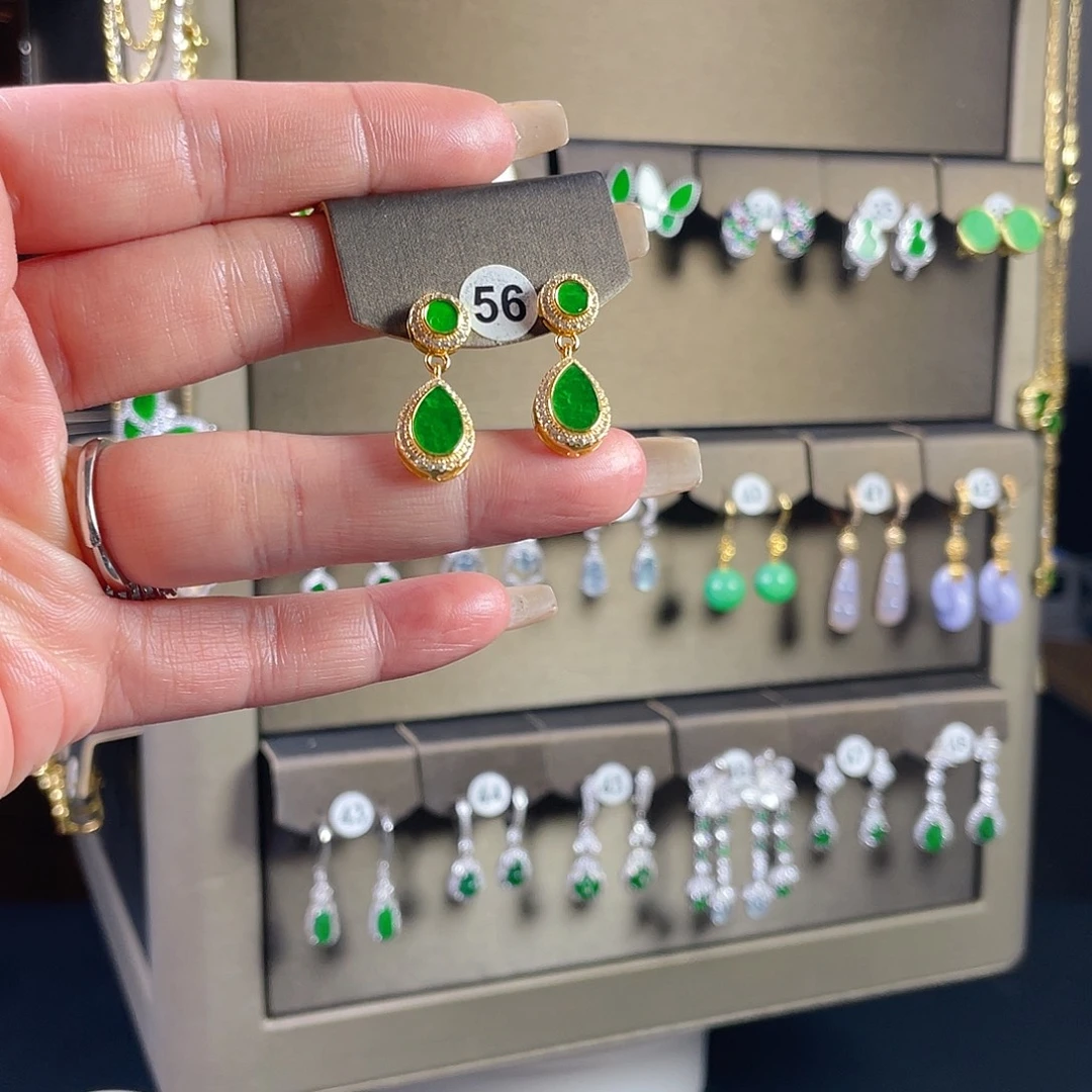 翡翠银S925镶嵌耳饰缅甸A货