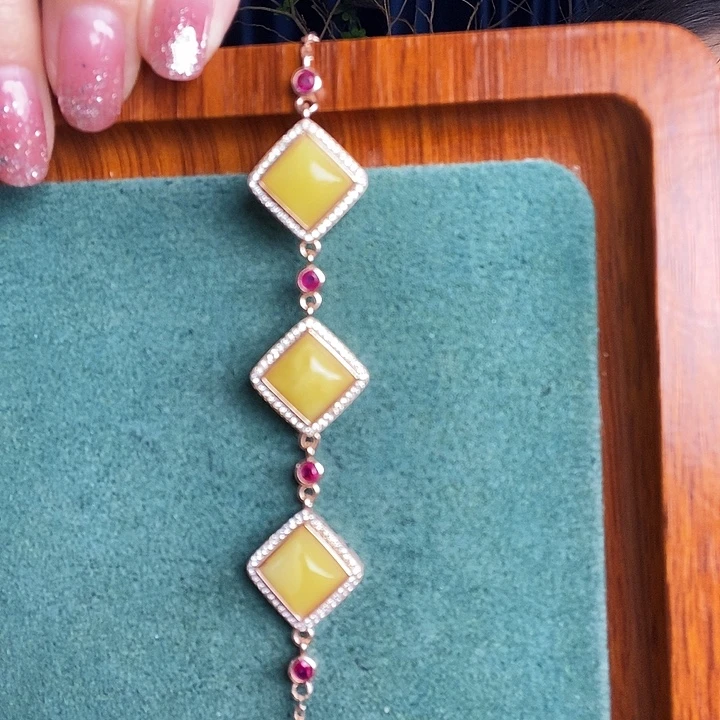 蜜蜡银S925镶嵌手链手链