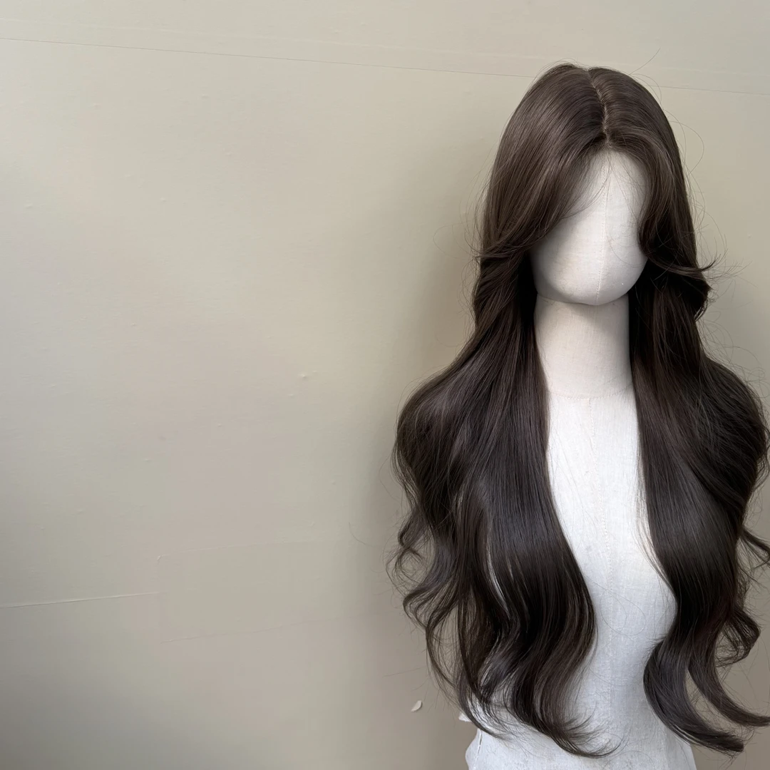 热迪专属木槿。青木亚麻棕仿递针70厘米八字刘海前蕾丝假发