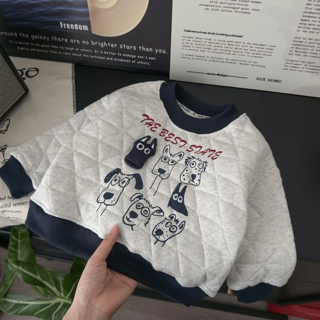 【加绒加厚】2025新款绗棉立体蓝色小狗洋气休闲韩版男女童卫衣