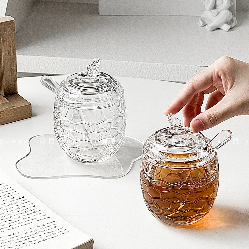 韵器ins小蜜蜂调味罐玻璃罐透明带盖罐子创意储存罐家用易清洗