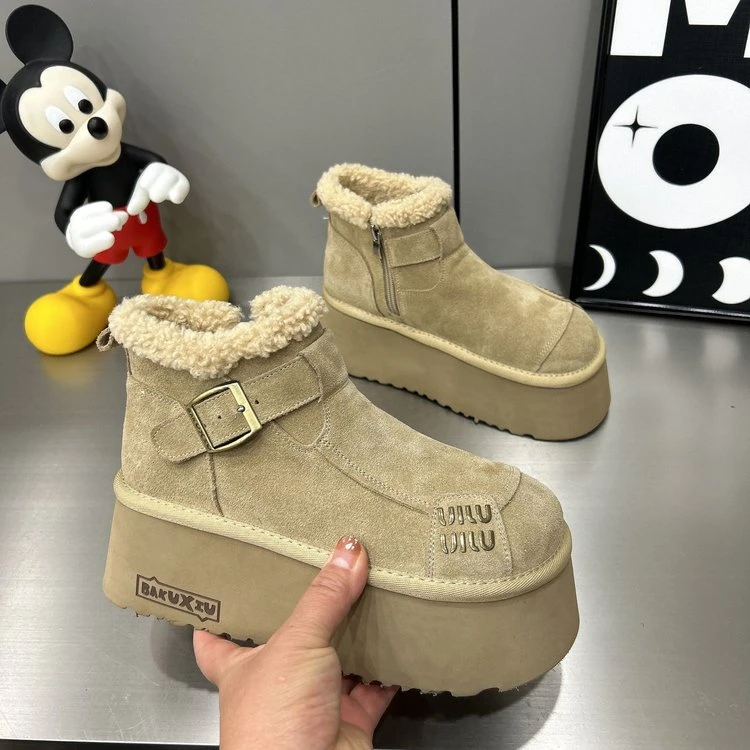 爆款勃肯女新款冬季加绒洋气时尚厚底勃肯雪地靴增高美拉德靴子