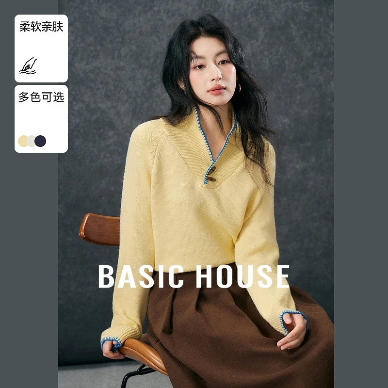 Basic House/百家好秋冬时尚针织长袖毛衣-B06245I3442