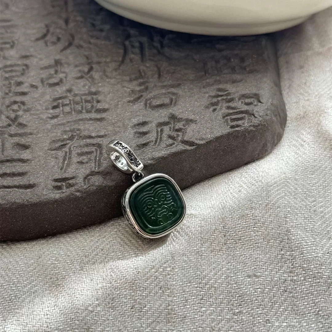 吊坠925银 M8026做旧绿色吊坠气质百搭多样性发