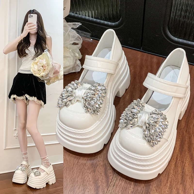 法式绝美水钻蝴蝶结厚底玛丽珍鞋女2025秋季新款时装百搭高跟单鞋