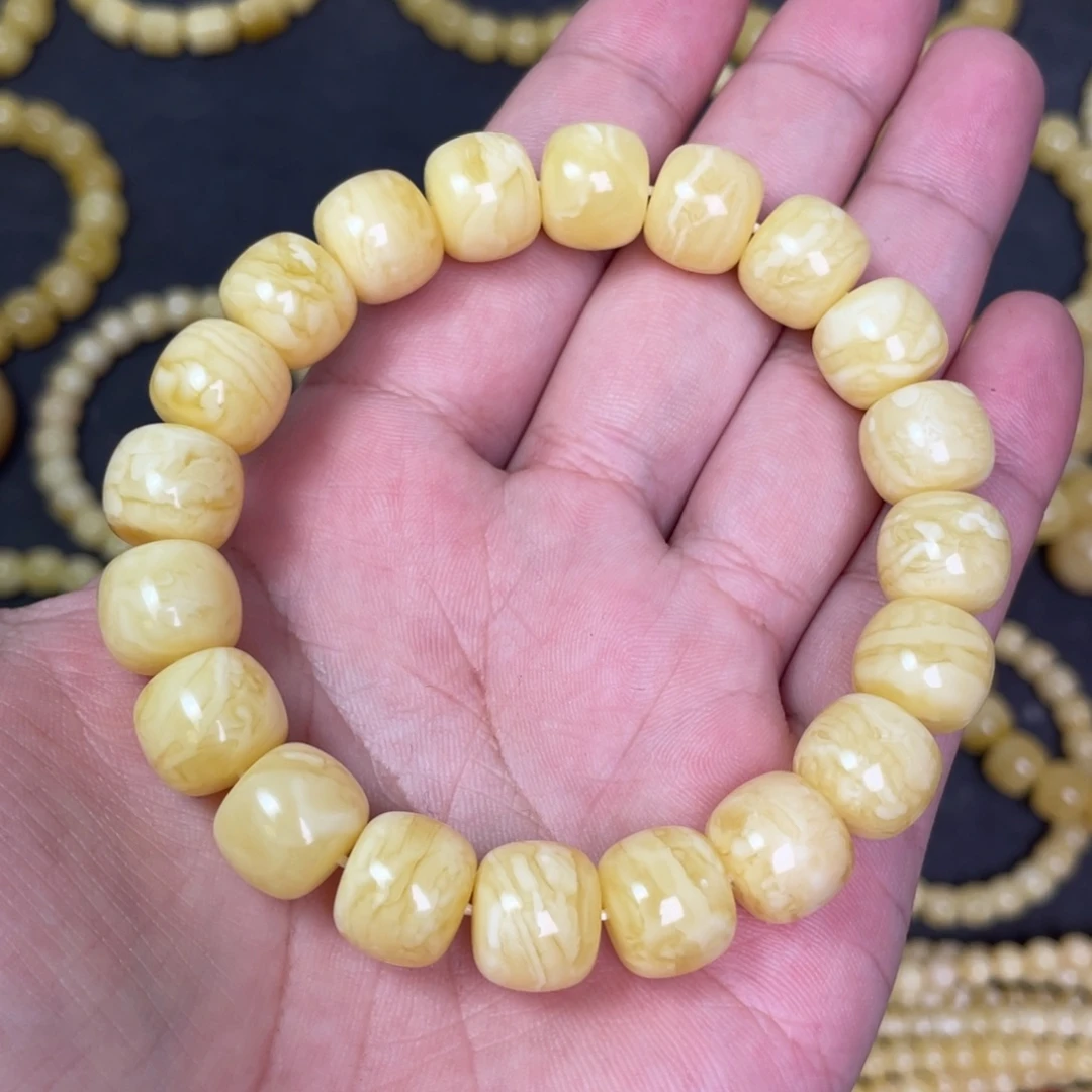 蜜蜡未镶嵌裸石虎皮纹蜜蜡手串12.3mm