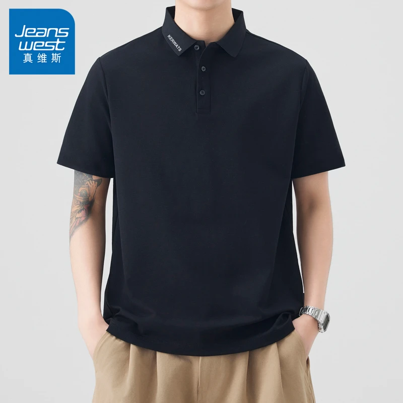 Jeanswest/真维斯简约百搭透气POLO衫2025时尚男款纯色休闲短袖男