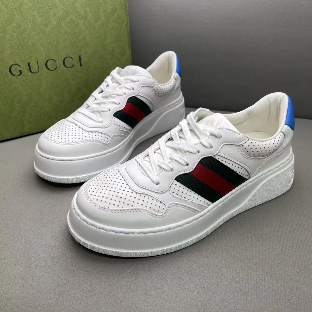 全新未使用 GUCCI/古驰 白色皮面后跟大logo饼干鞋40码/涂标
