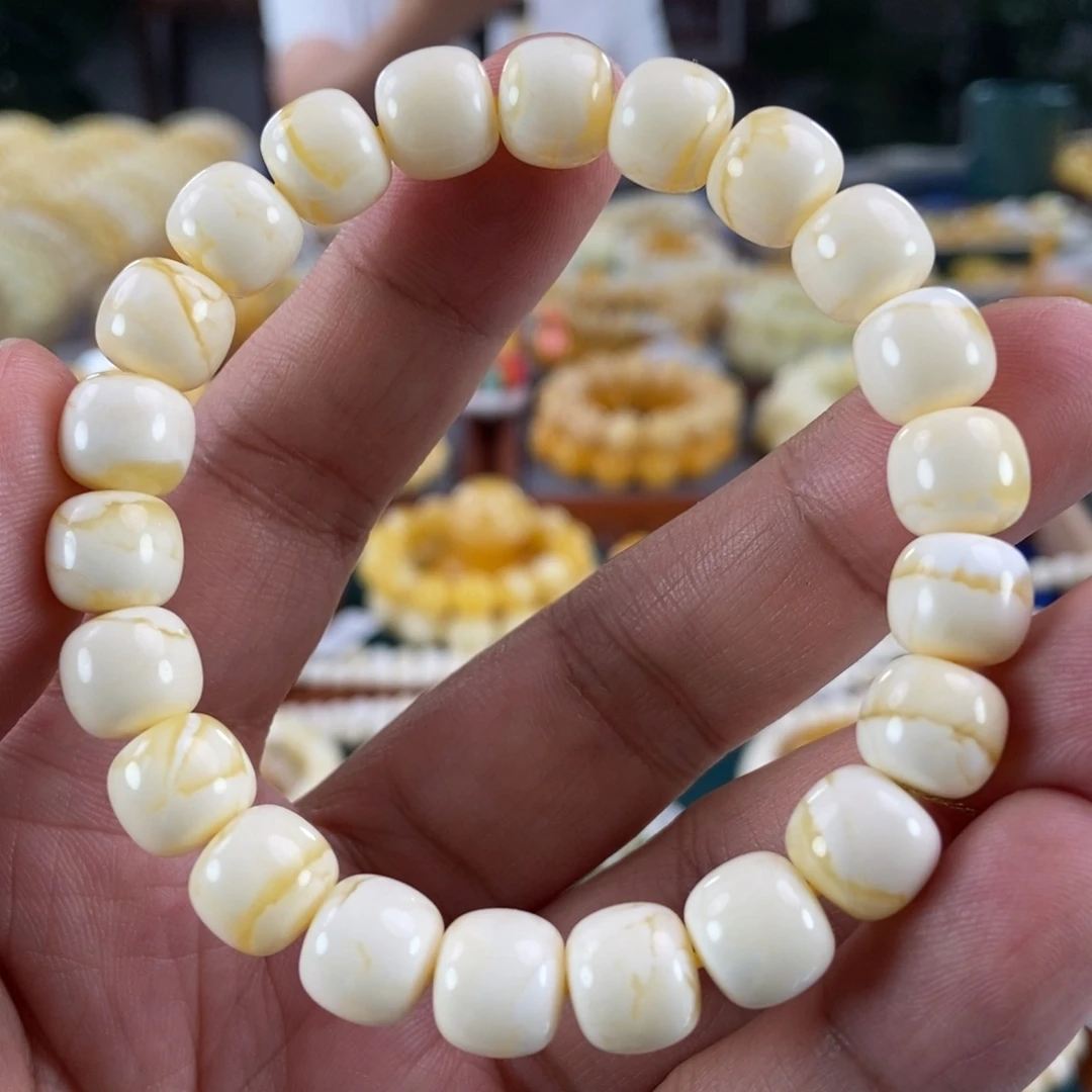 琥珀未镶嵌珠宝奇石10白虎皮纹同料串13.11