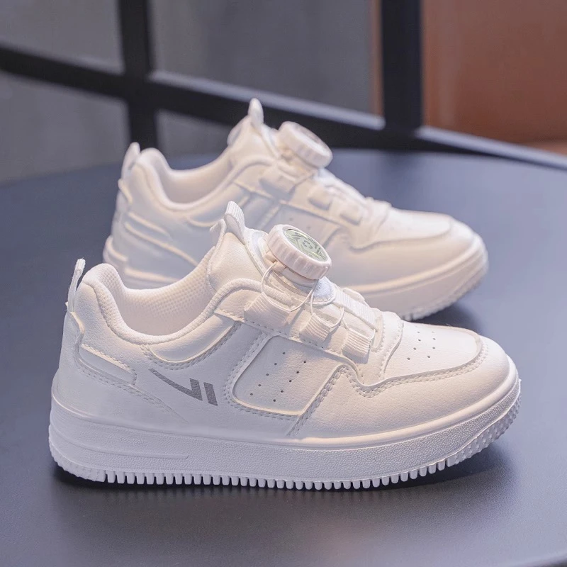 男童小白鞋2025春秋季新款纽扣女童鞋子白色单网运动板鞋