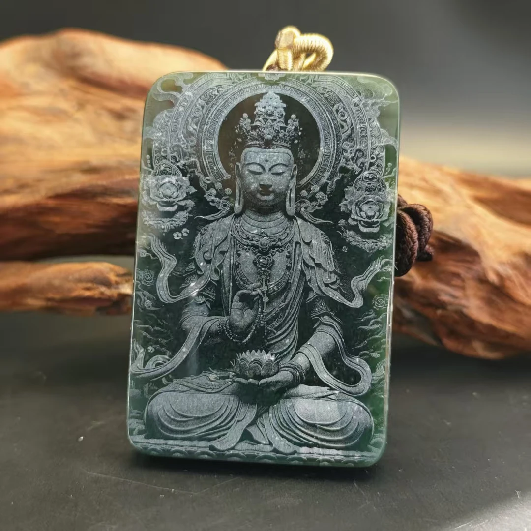 Q和田玉影雕观音吊坠0546