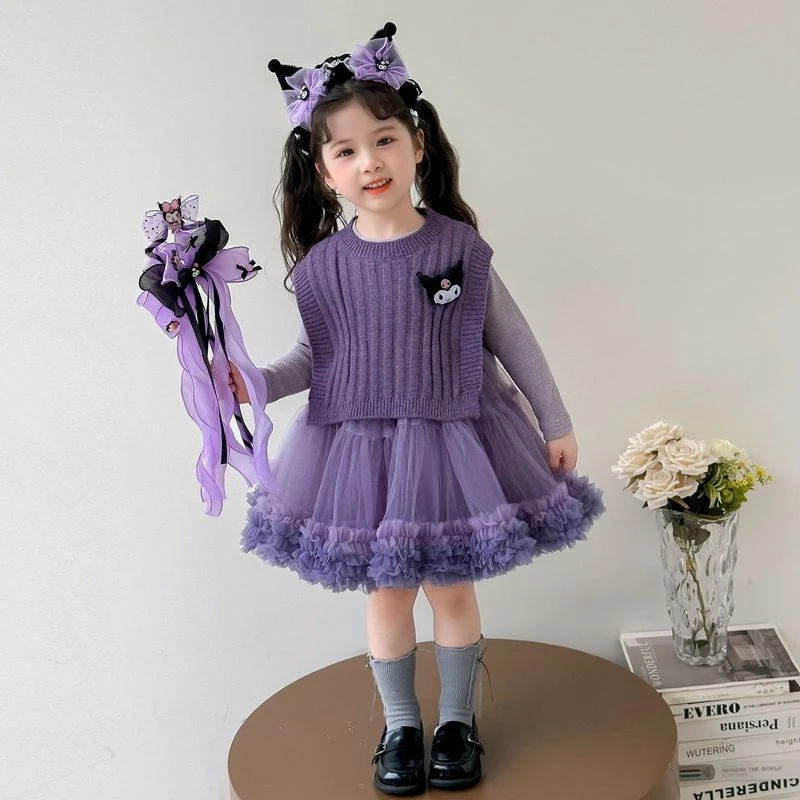 女童连衣裙套装2025新款洋气儿童库洛米毛衣马甲时髦女宝宝两件套