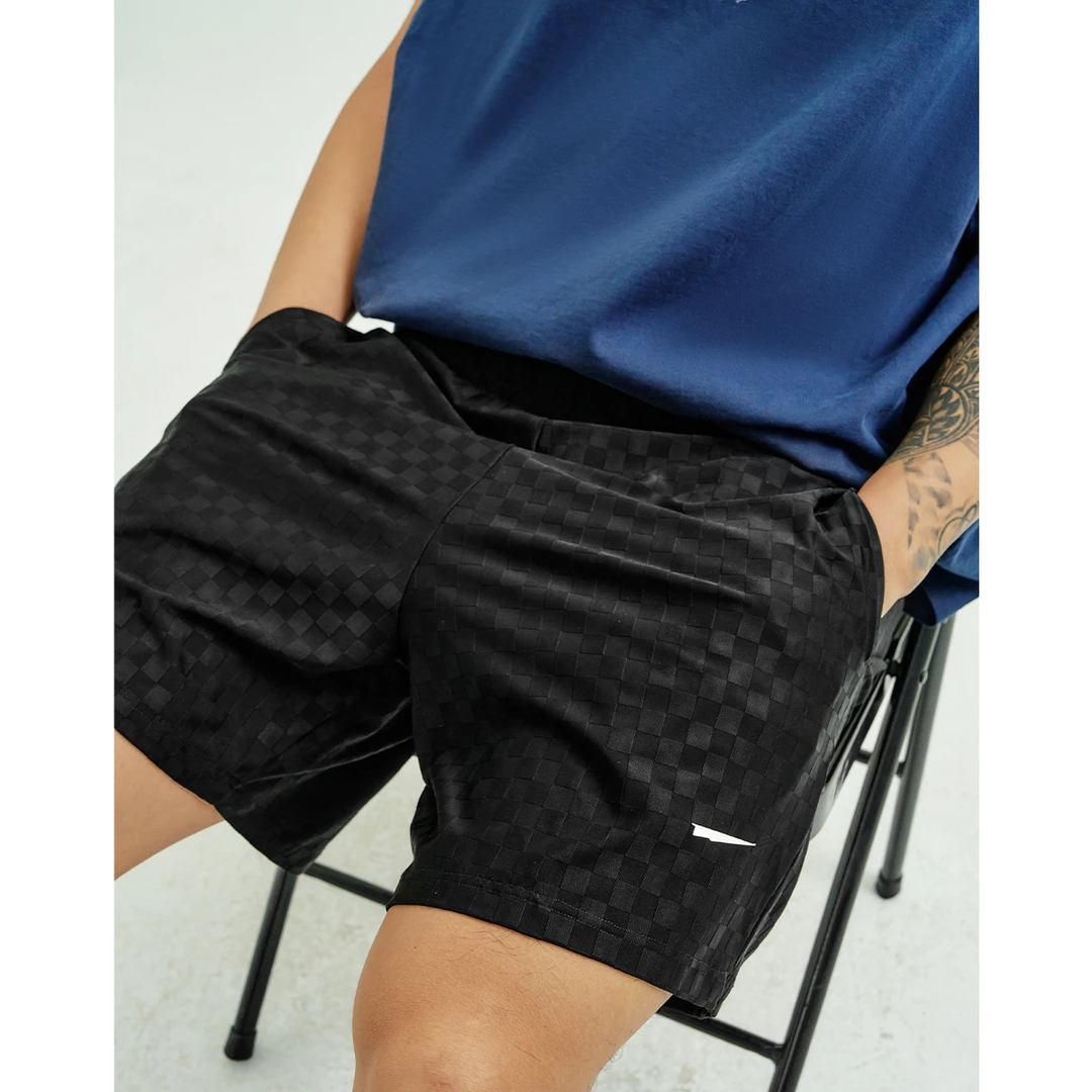 FLYBOY 25春夏 棋盘格运动短裤高弹训练健身户外跑步五分裤