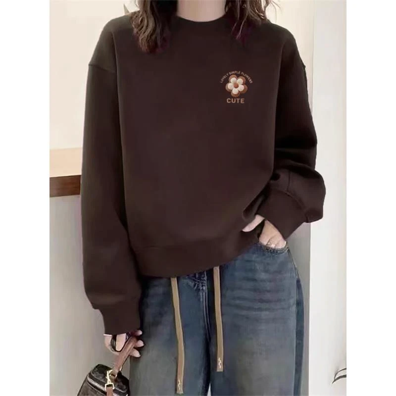大码圆领套头卫衣女2025新款爆款时尚洋气秋冬小个子减龄印花上衣