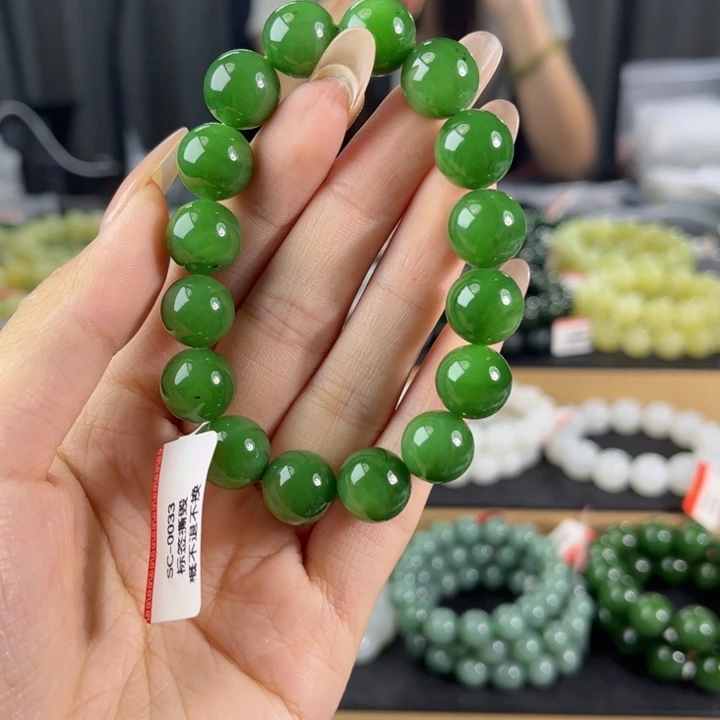 和田玉未镶嵌手链纯天然和田玉12mm碧玉圆珠