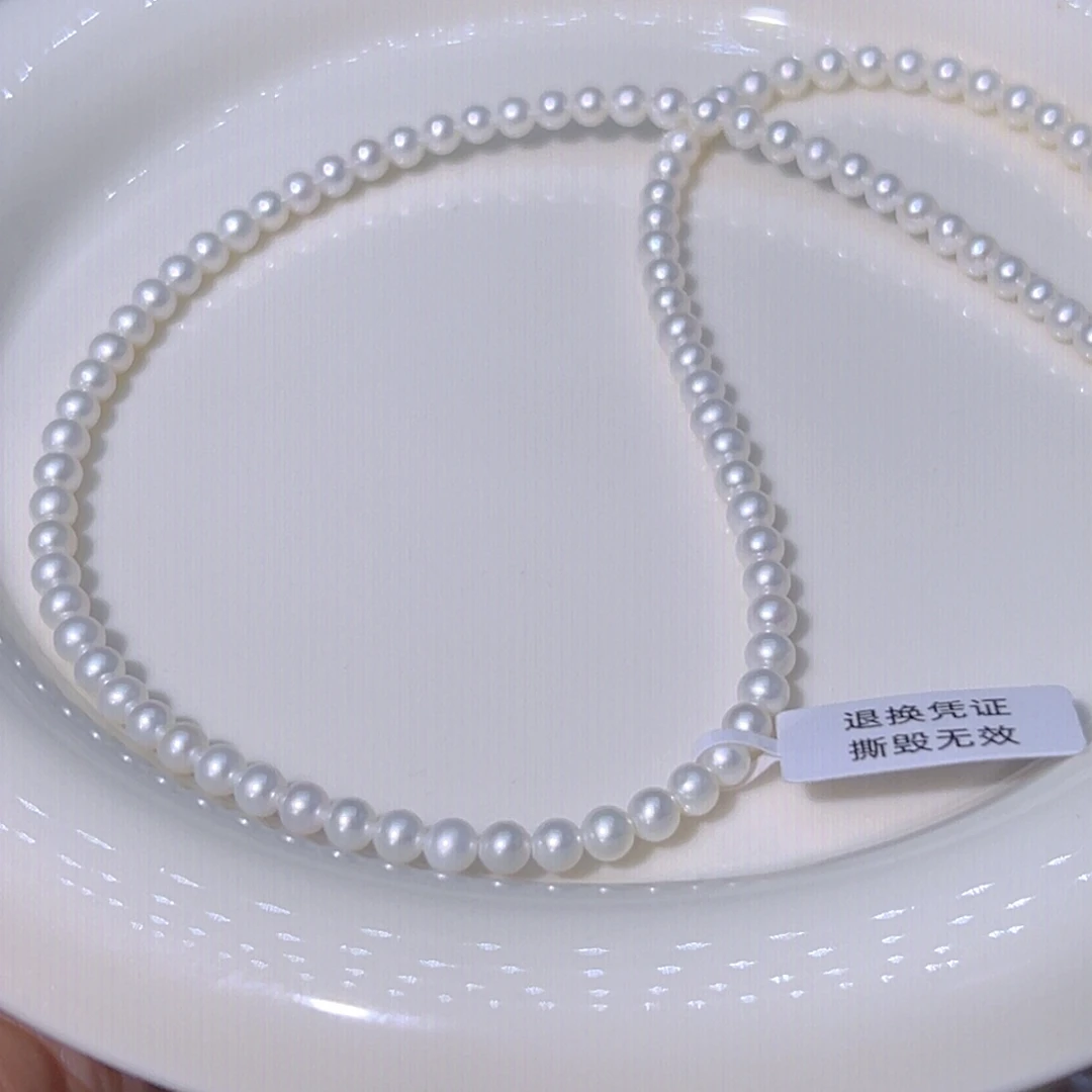 银S925镶嵌3.5到4MM天然珍珠极强光淡水珍珠