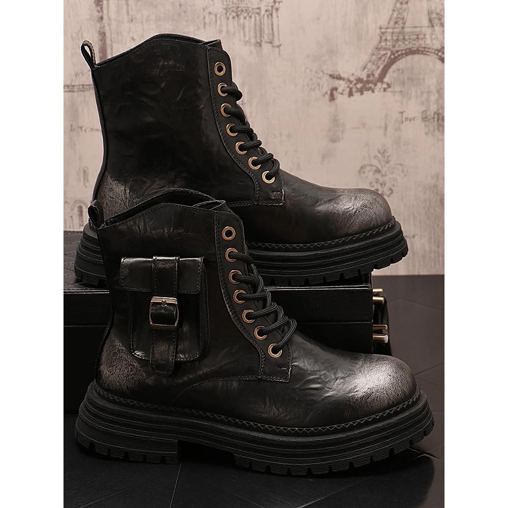 复古靴男靴子秋冬新款中筒牛仔靴英伦风休闲短靴男机车靴