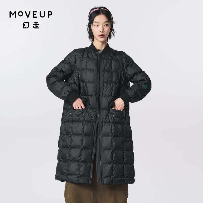 MOVEUP幻走冬季新款.FUN系列 拉链胶章长款羽绒服女323421228