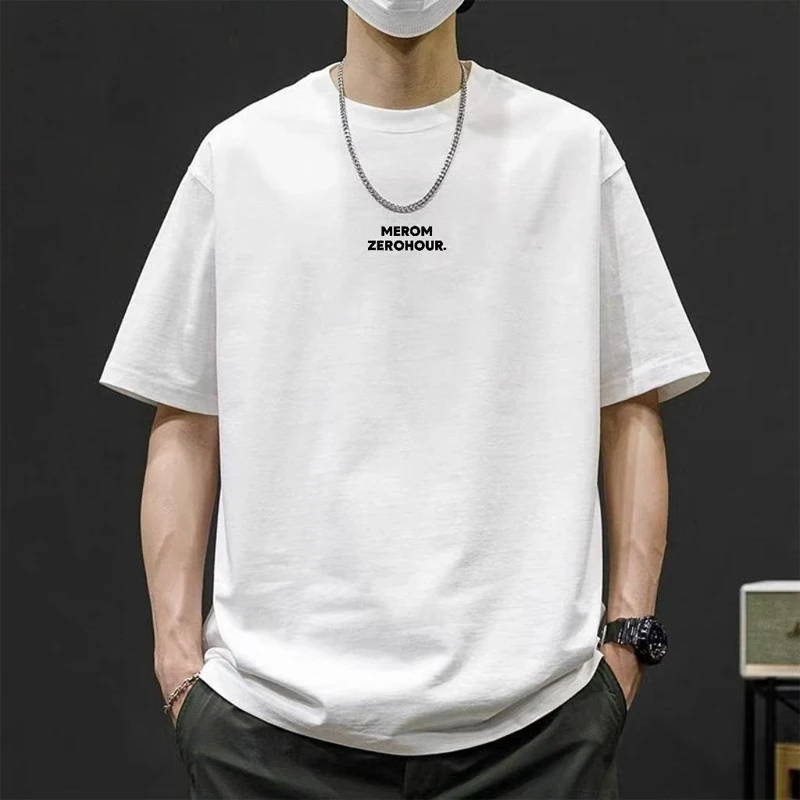 短袖男重磅纯棉T恤男简约时尚印花半袖圆领宽松短袖上衣t恤潮男生