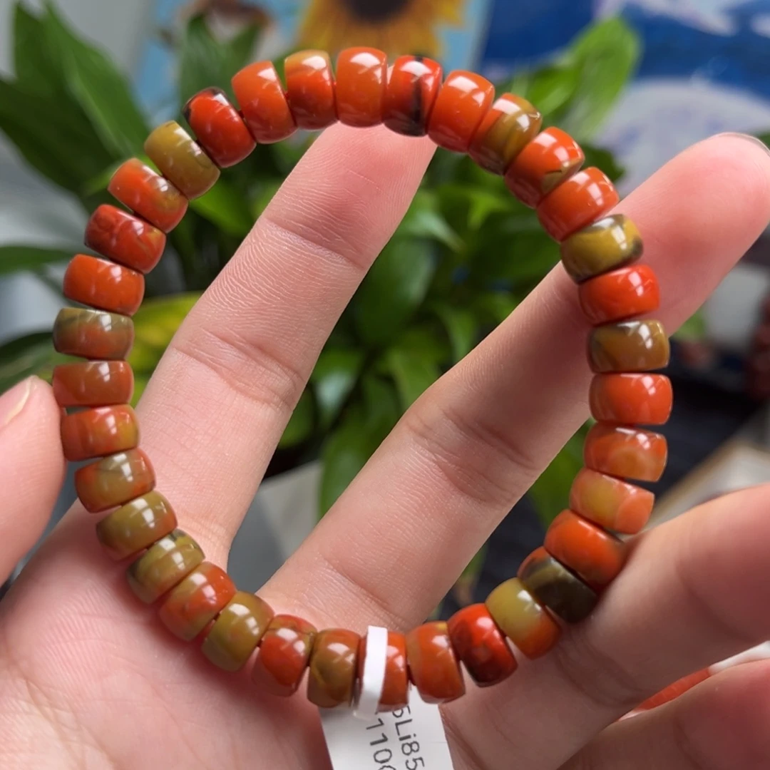 南红玛瑙未镶嵌手链大山包黄绿皮包浆药片手串9+