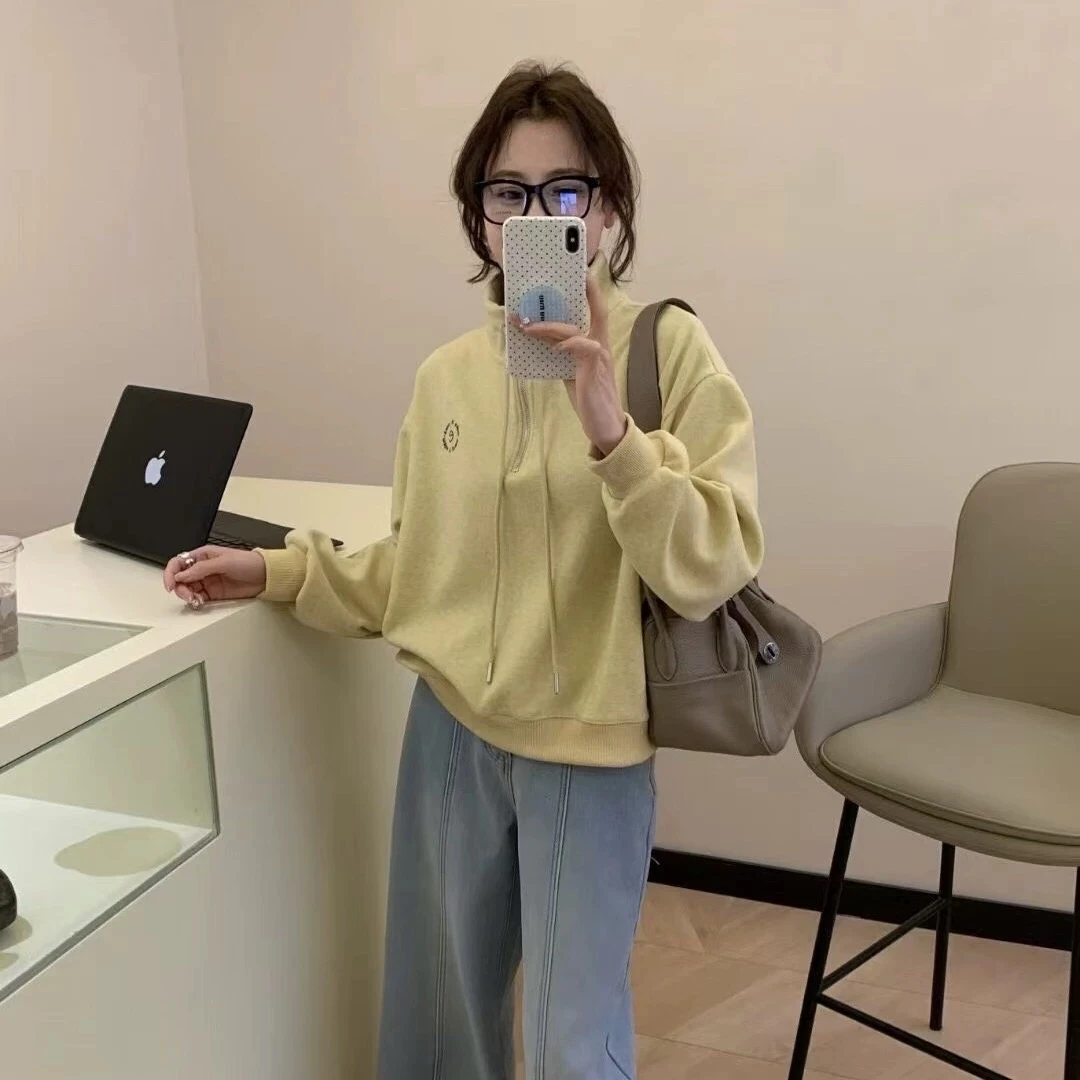 春装2025年新款半拉链翻领小个子短款卫衣女设计感时尚减龄上衣