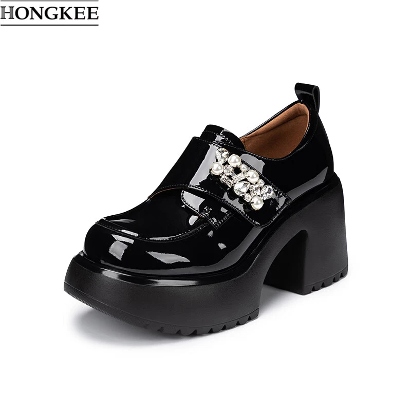 HONGKEE/红科2026春季漆皮厚底高跟女士深口单鞋女鞋HA86M102