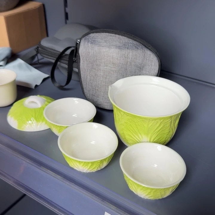 旅行套装白菜白财盖碗