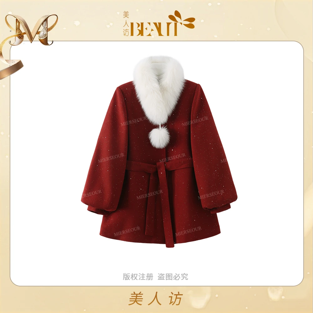 美人访时尚气质狐狸毛大毛领90绒外套13792