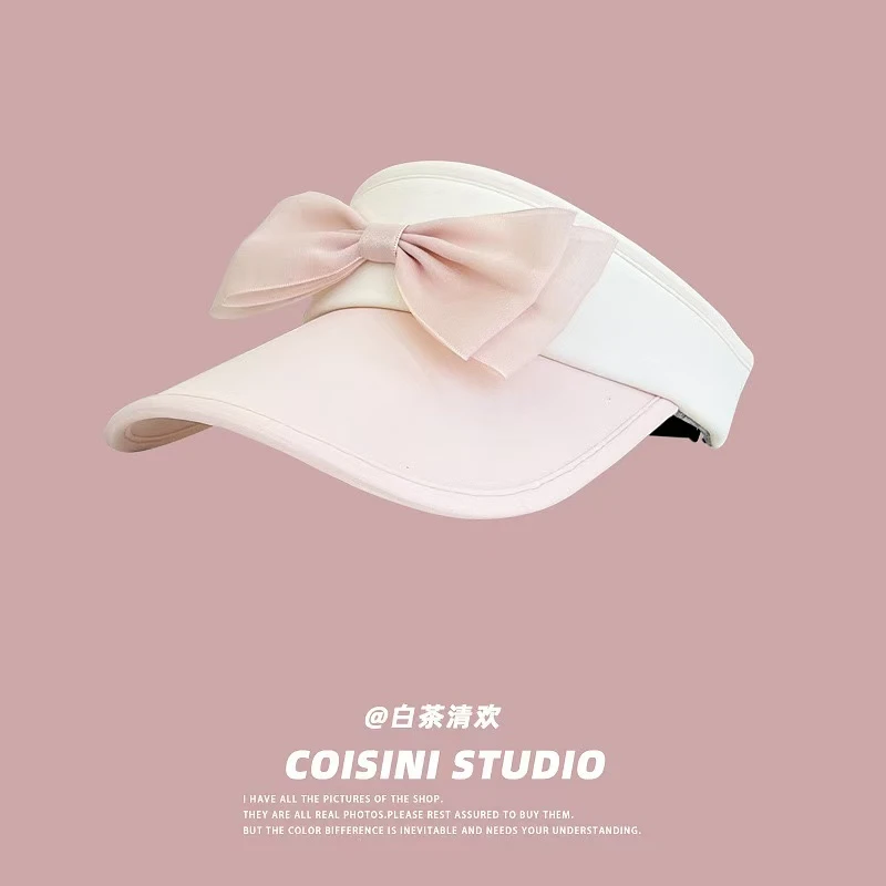 甜美蝴蝶结冰丝空顶防晒帽子女夏季出游遮阳防紫外线太阳帽潮