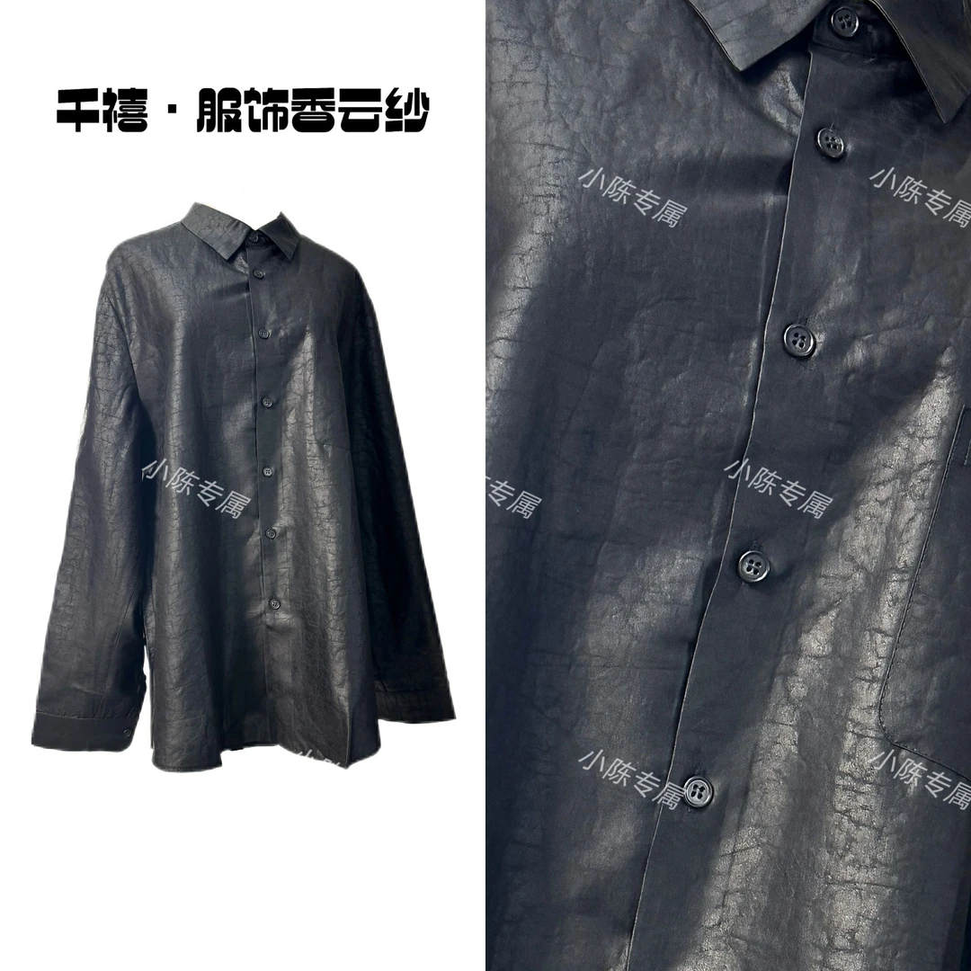 【千禧专属】1039长袖网红时尚休闲百搭黑龟宽松复古衬衫香云纱上衣