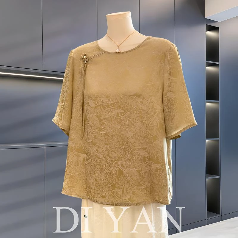 妈妈夏装新中式雪纺衬衫短袖2025夏装新款中老年上衣气质百搭衬衣