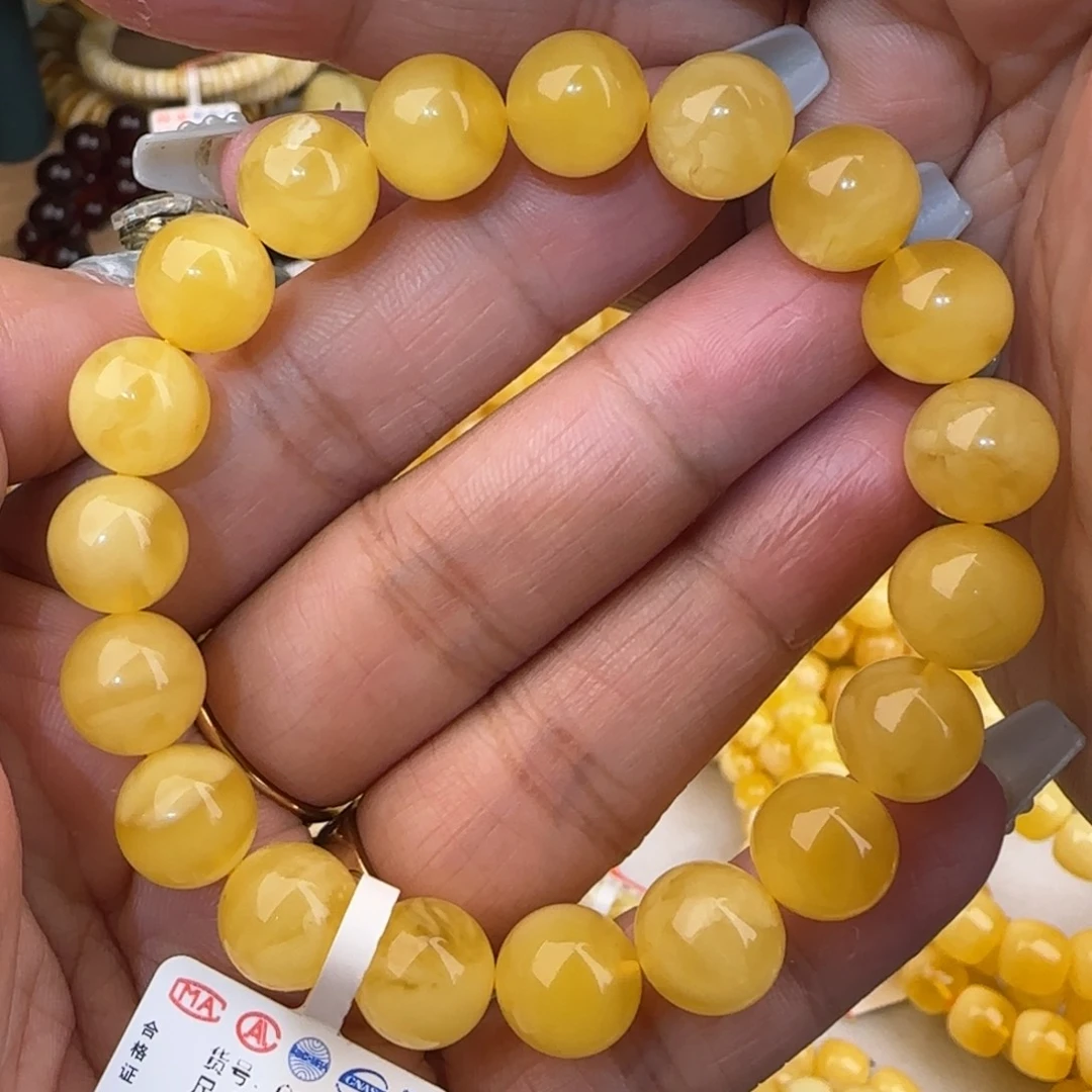 未镶嵌蜜蜡手链鸡油黄圆珠手串
