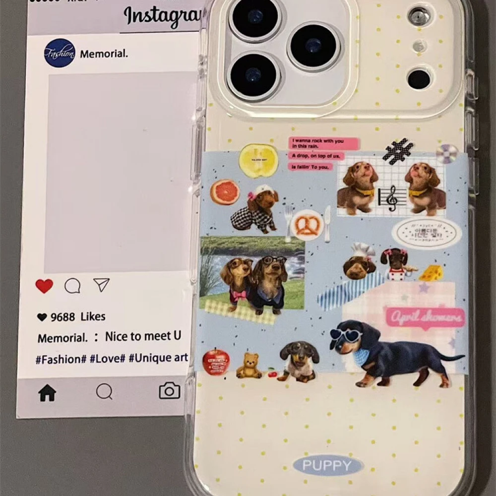 ins可爱腊肠狗插画适用iphone17promax苹果16手机壳15可爱14/13新