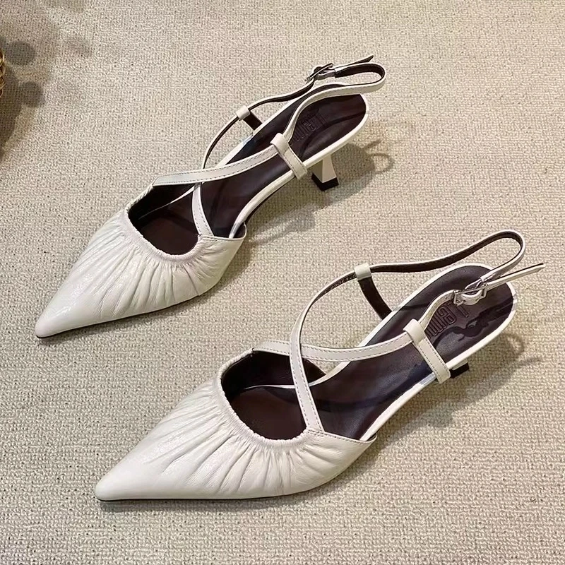 【品牌撤柜】镂空包头凉鞋女真皮2025夏季小众设计感后空尖头高跟鞋