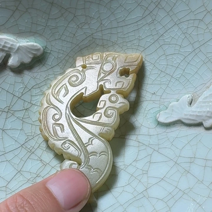 马***哥瓷片双鱼青瓷开片大碗