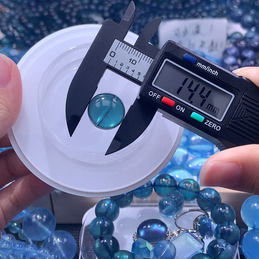 未镶嵌手串海蓝宝石14mm毕业蓝绿鬼蓝单珠450元 叠拍6件