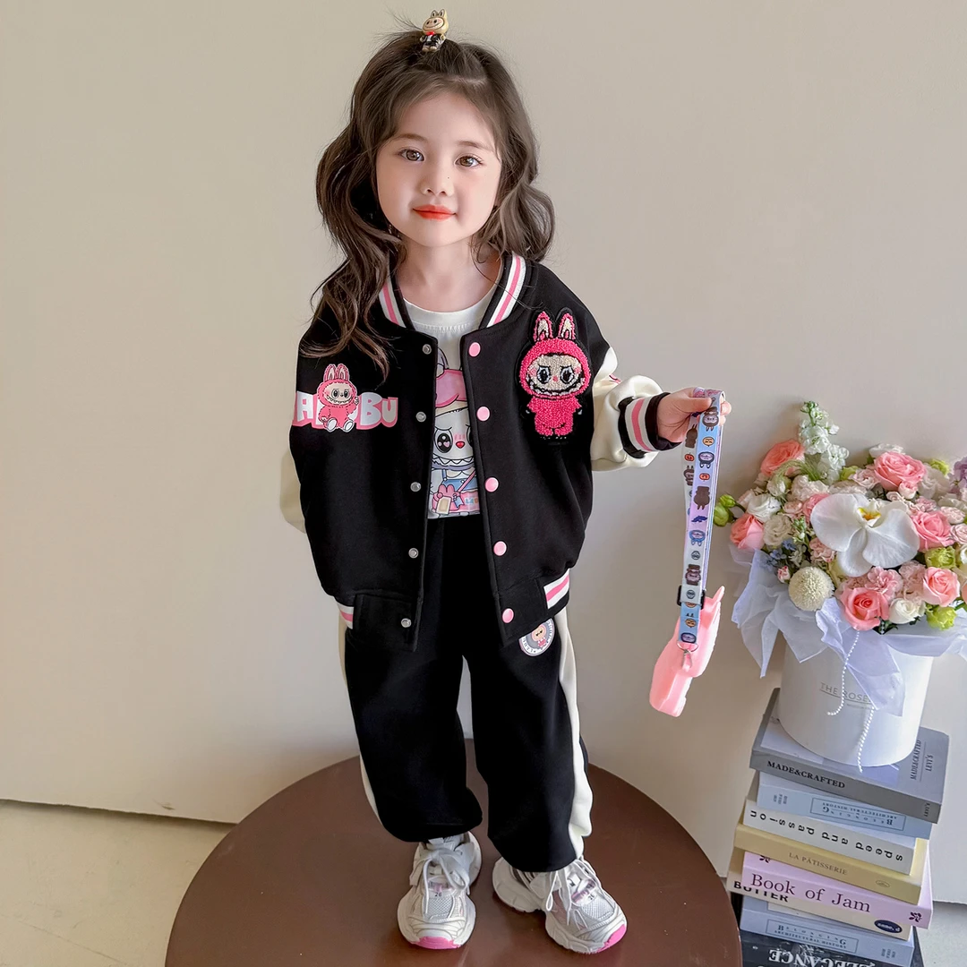 女童休闲套装春秋季儿童卡通棒球服2025新款宝宝洋气秋装两件套潮