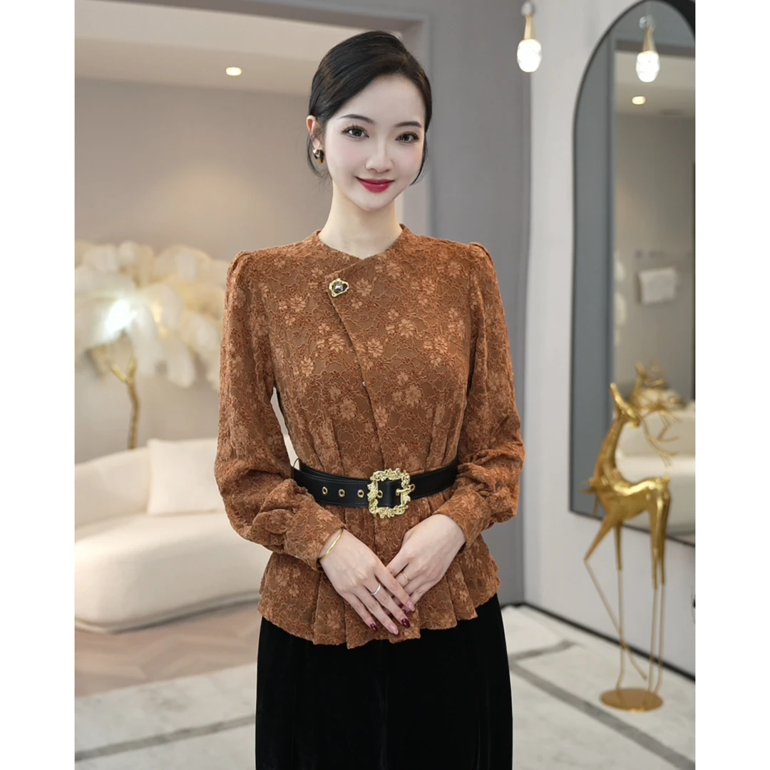 现货2026秋冬新款【X24-Q279】高级感轻奢洋气带腰带衬衫百搭上衣女