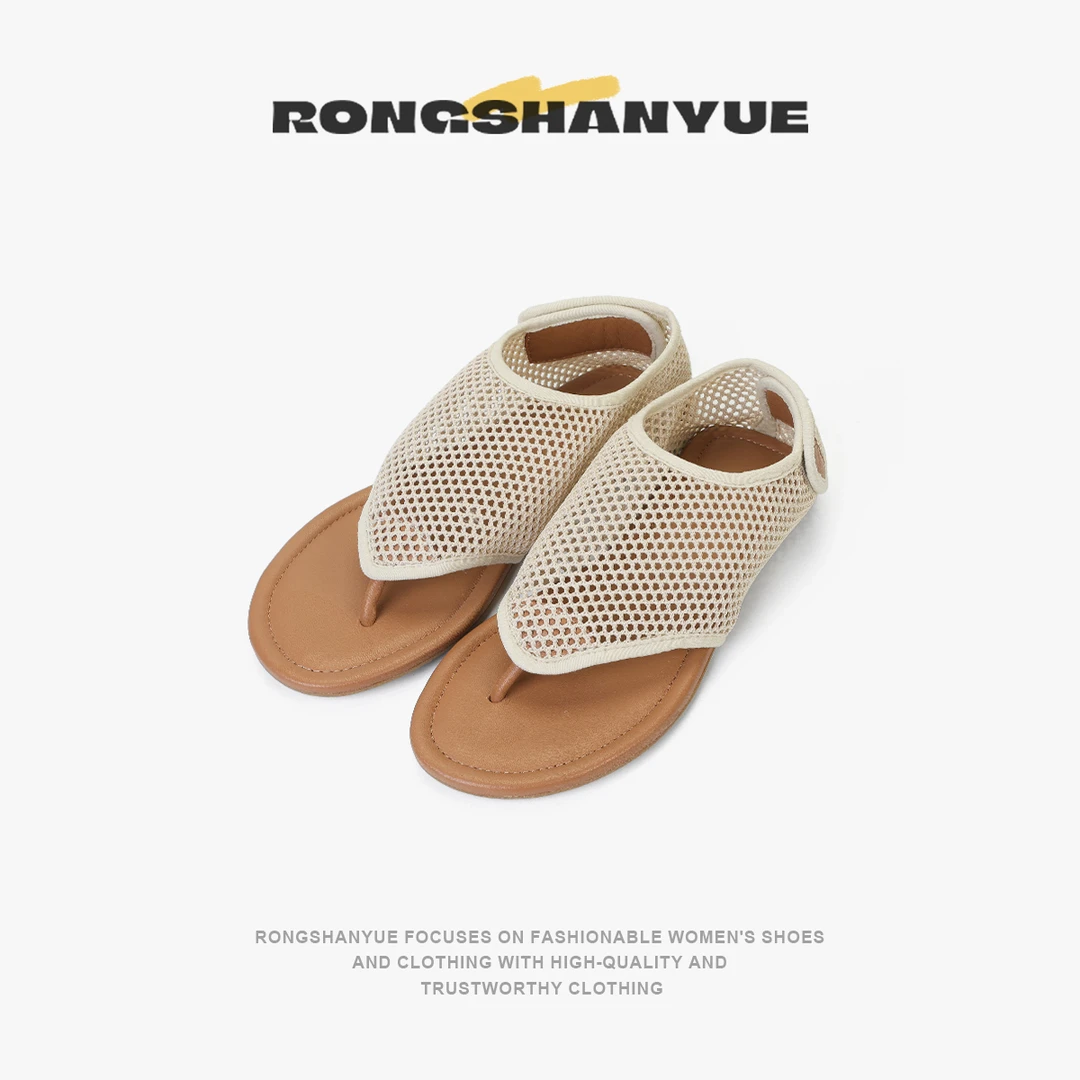 Rongshanyue小众设计感镂空人字拖鞋女夹脚罗马凉拖鞋沙滩鞋B1311