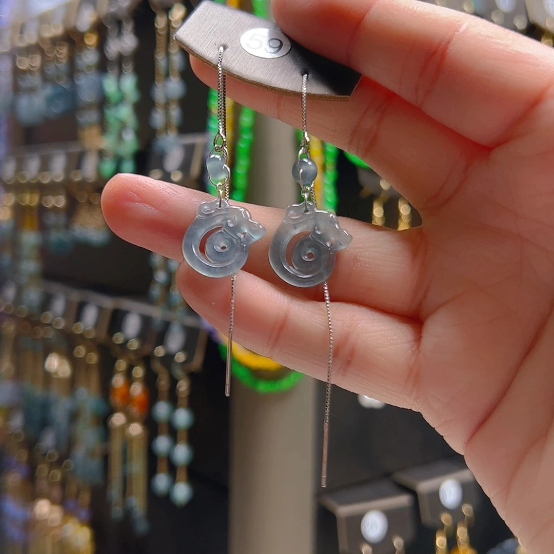 翡翠银S925镶嵌耳坠