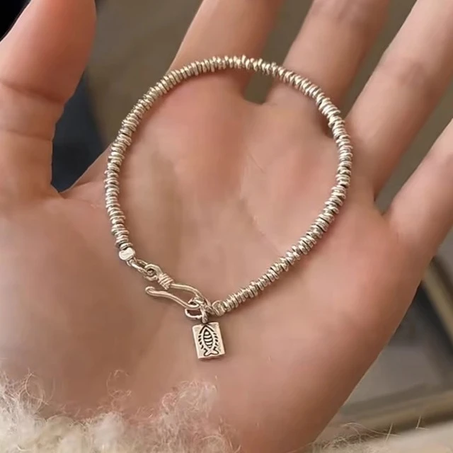 老凤祥足银S925纯银小鱼盘缠碎银子手链女款轻奢小众精致手串高颜