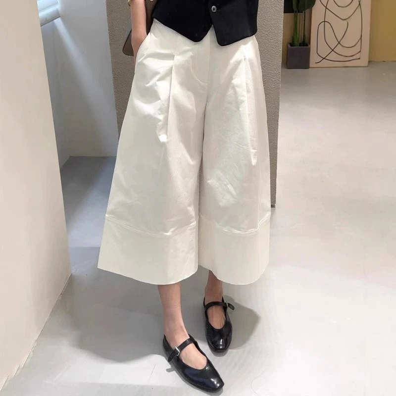 慵懒腔调白色七分阔腿裤2025夏季梨形立体裁剪时尚高腰显瘦休闲裤