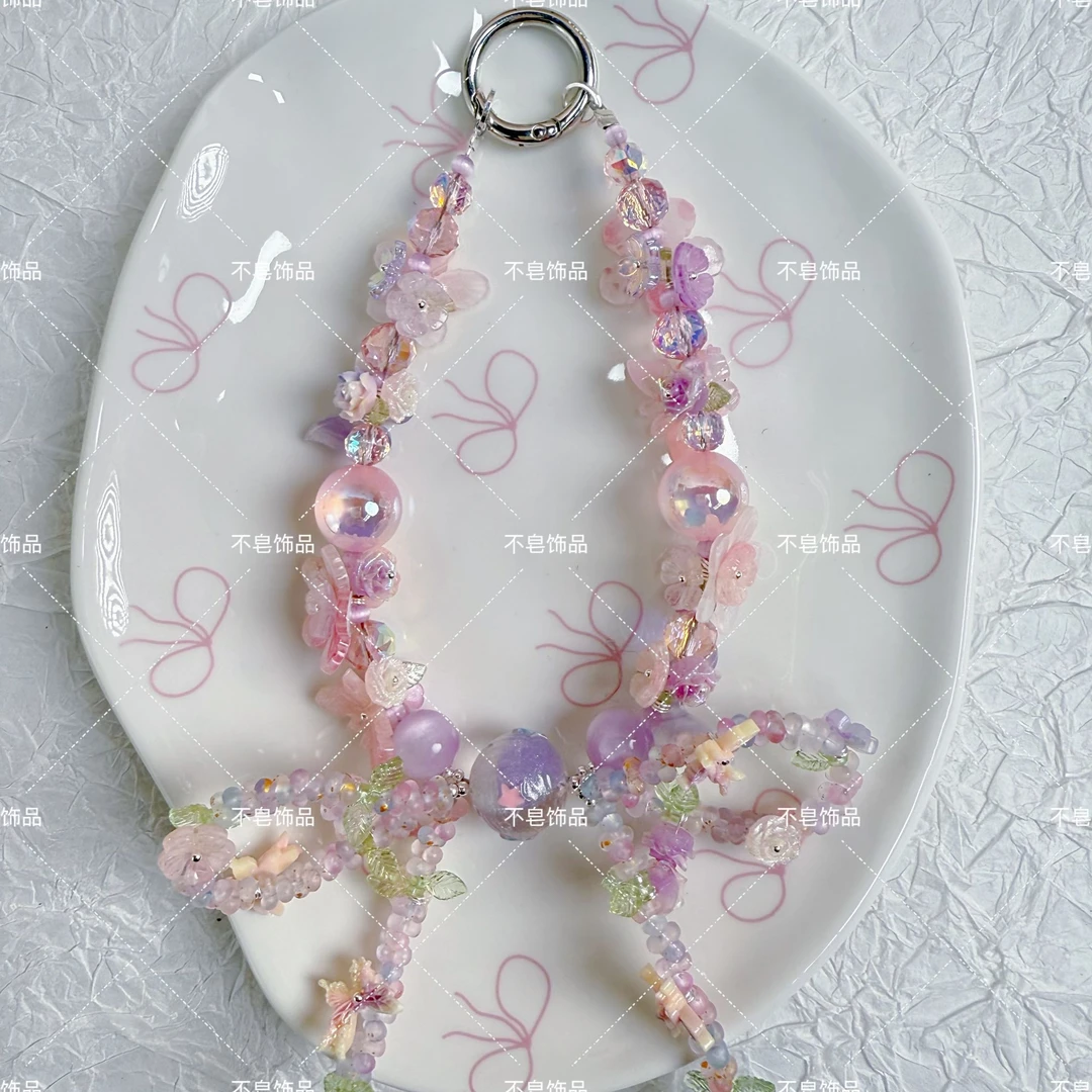 春季新款DIY手作A250-粉紫色星球蝴蝶结手机链