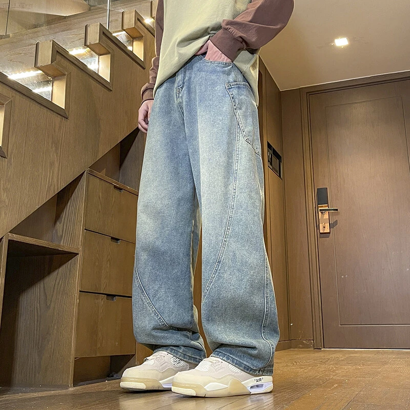 美式2025新款工装弯刀牛仔裤春夏款宽松青少年中学生帅气直筒裤子